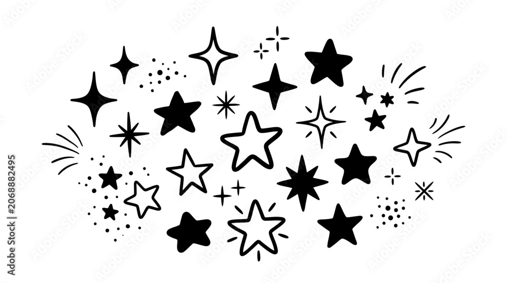 Fototapeta premium Black star shapes and sparkles on white background