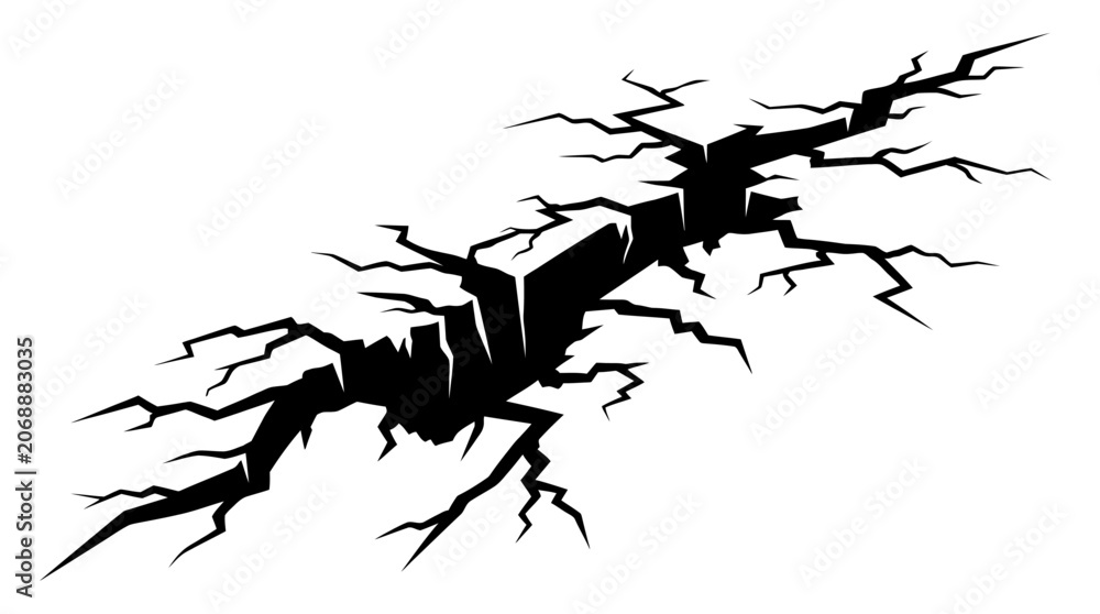 Obraz premium Black crack on white background broken ground