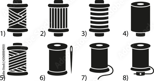 Photos Numbered thread spool icon collection for tailoring workshops and sewing supplies product catalog layout