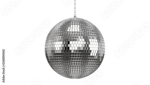 Schilderij op canvas Shiny silver disco ball with chain, isolated on transparent background