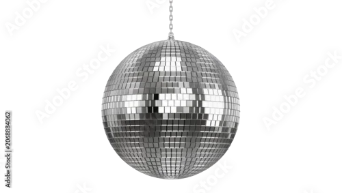 Fototapeta na wymiar Shiny silver disco ball with chain, isolated on transparent background