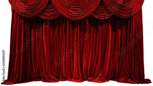 Cuadro en lienzo Luxurious red velvet theater curtains with draped valance, isolated on transpare