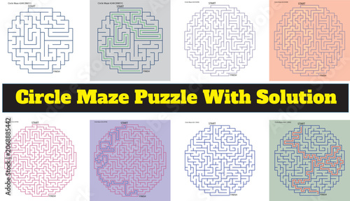 Tableau sur toile Circle maze puzzle with solution for kids and adults  fun brain teaser games