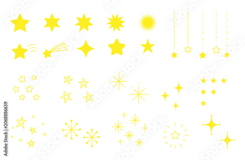 Yellow Shining Star and Sparkle Icon Illustration Set