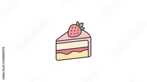 Sweet Strawberry Cake Slice Icon. Delicious Dessert Vector Illustration.