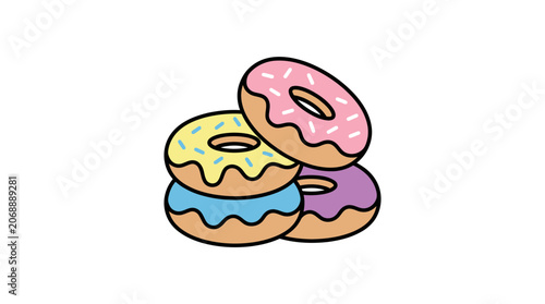 Colorful Stack of Frosted Doughnuts with Sprinkles Isolated on White Background