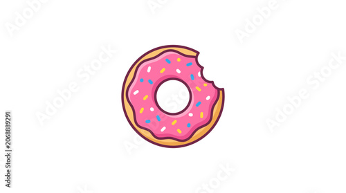 Bitten Pink Donut with Sprinkles on White Background