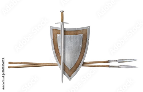 sword shield and lances isolated on white