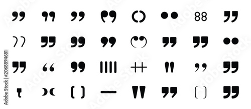 Canvastavla Quote mark icons set vector illustration, black quotation marks collection, isolated punctuation symbols, typographic design elements on transparent background