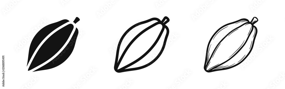 Fototapeta premium Set of three styles of cocoa bean or coffee bean pod icon