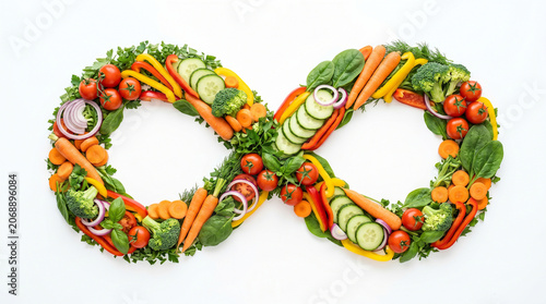 Infinity symbol made of fresh raw vegetables and healthy food ingredients