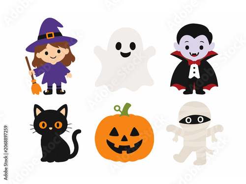  Cute Halloween characters in a grid