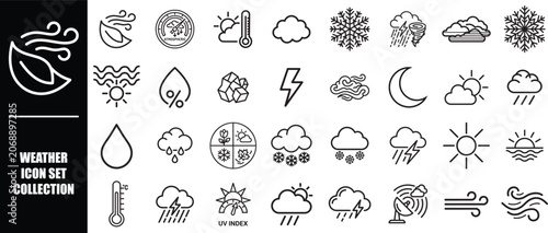 Weather Icon Set for Forecast, Meteorology, Climate, Temperature and Seasonal Conditions