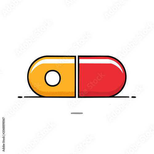 Split pill capsule icon in flat style