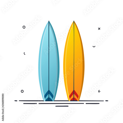 Two colorful surfboards in flat vector style
