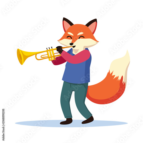 Cartoon fox playing a trumpet