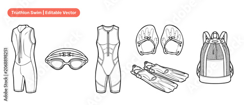 Foto Triathlon swimming equipment vector illustration set featuring sleeveless trisui