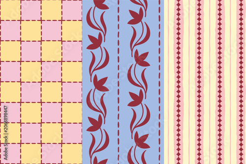Vector seamless pattern in vintage heirloom cottage garden style, vintage classic modern trendy backgrounds and textile surface designs for stationery, fabrics, digital scrapbook 