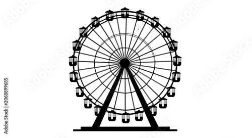 Canvastavla Ferris wheel, fairground ride, amusement park icon, black silhouette, vector gra