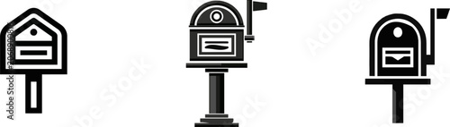 A minimalist black-and-white vector icon of a classic mailbox with clean lines, set against a solid white background, symbolizes the essence of domestic communication and mail delivery in an elegant,