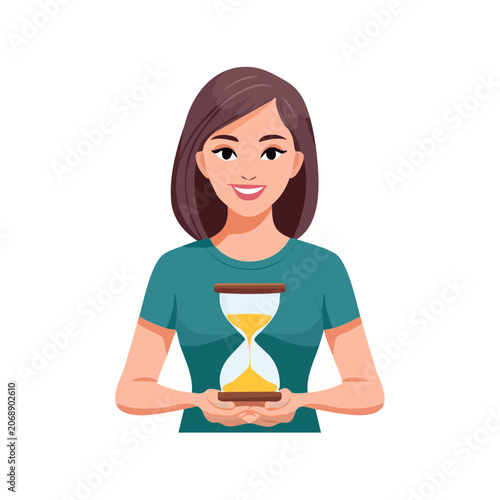 Cartoon woman holding hourglass vector illustration
