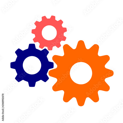 Cluster of three different colored mechanical gear wheels representing business process