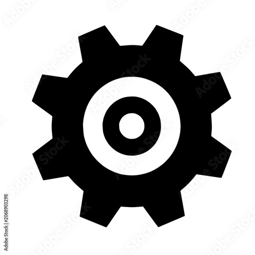 Minimalist crimson cogwheel symbol for engineering system and technical settings