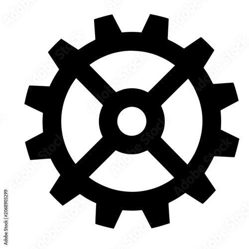 Black mechanical gear wheel icon with spokes flat vector illustration on white