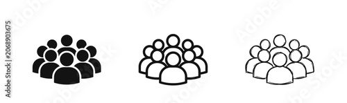 Large group of people icons in three styles: solid, outline, and hand-drawn.