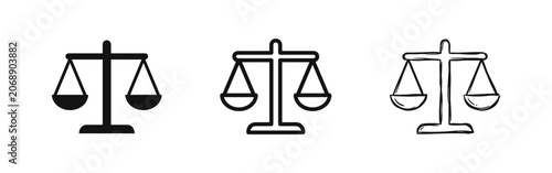 Cuadro en lienzo Justice Scale Icon Set in Solid, Outline, and Sketch Styles