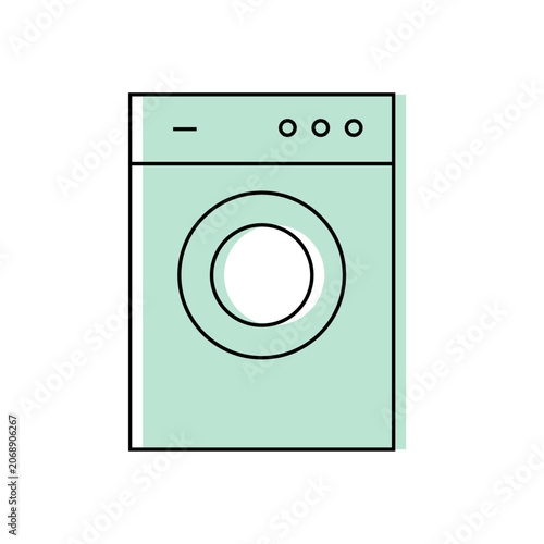 Blue washing machine icon, symbol, editable stroke, black outline, one color, simple vector illustration, isolated, white background