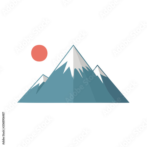 Flat illustration of mountain range with sun
