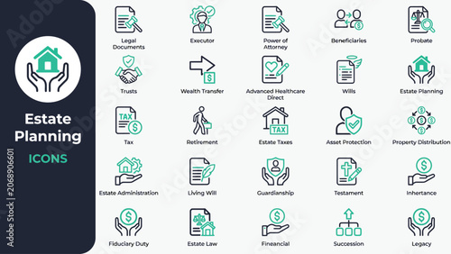 Estate planning icons set vector design