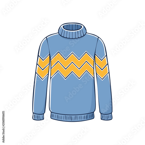 Light Blue Turtleneck Sweater with Zigzag Pattern