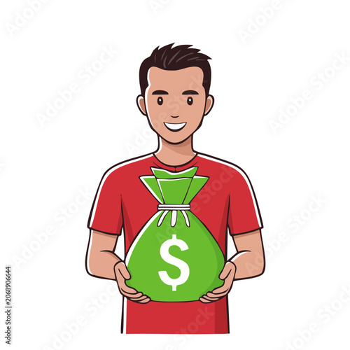Man holding green money bag with dollar sign