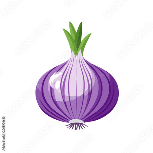 Purple onion with green leaves vector illustration