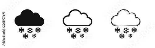 Obraz na plátne Set of snowfall weather icons, cloud with snow symbols, winter meteorological si