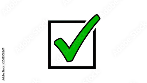Bright green checkmark inside a square box icon, perfectly isolated on transparent background