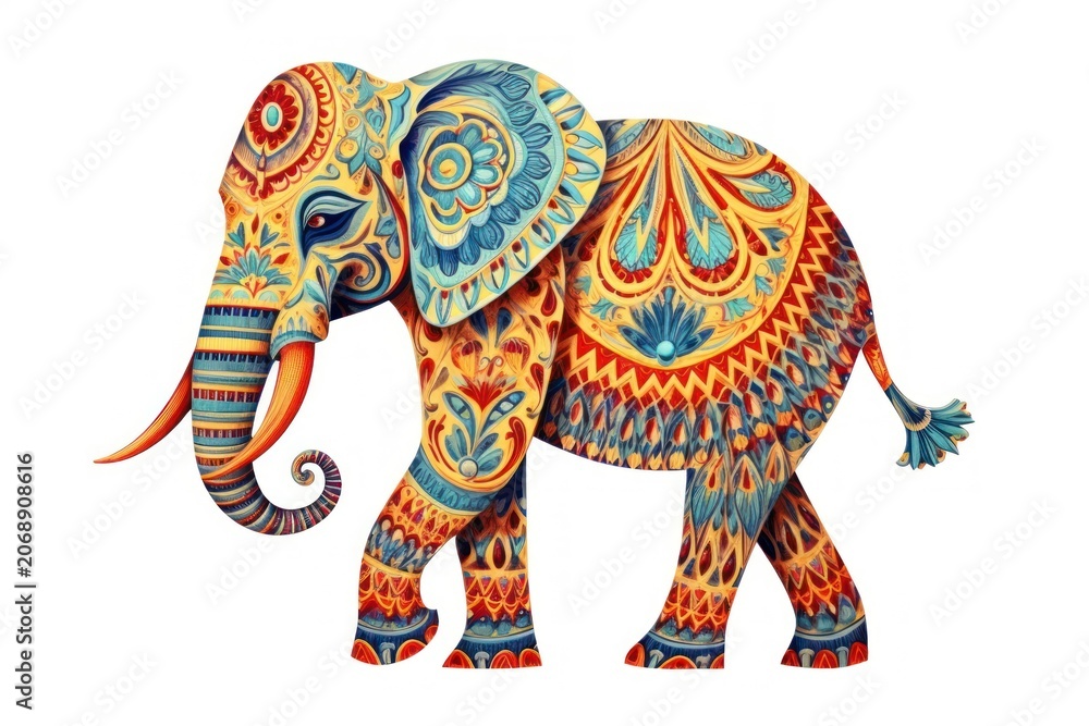 Fototapeta premium Elephant in embroidery style mammal animal art.