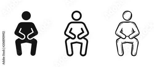 Photos Three variations of a stick figure sitting icon in black and white styles