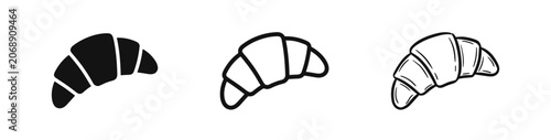 Картината върху платно Set of croissant icons, solid, linear and hand drawn sketch styles