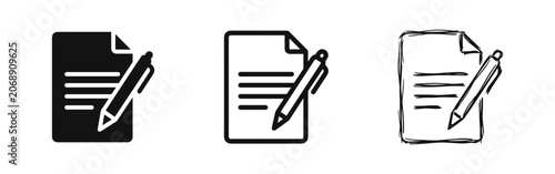 Φωτογραφία Document and Pen Icon Set, Editing and Writing Symbols