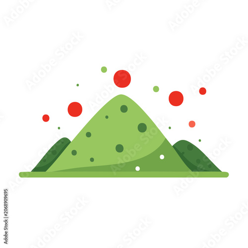 Flat illustration of a green mountain with dots