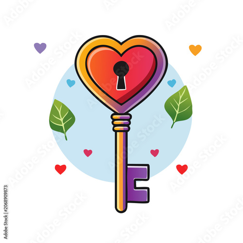 Heart Shaped Key with Keyhole and Decorative Elements