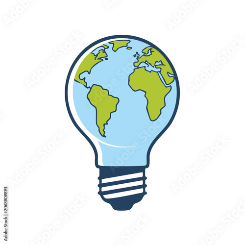 Light bulb with world map inside, flat vector illustration