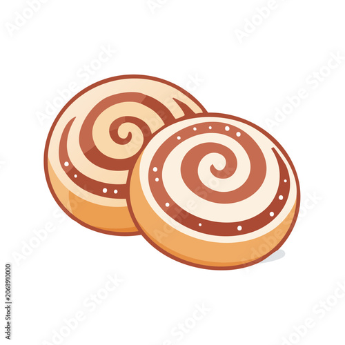 Two Cinnamon Rolls Flat Vector Illustration