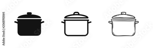 Schilderij op canvas Cooking pot with lid silhouette, outline and sketch icons