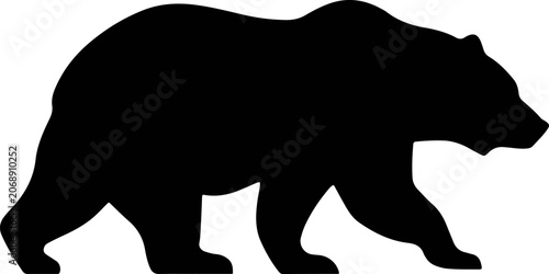 Tableau sur toile Black silhouette of a grizzly bear walking wildlife illustration isolated on whi