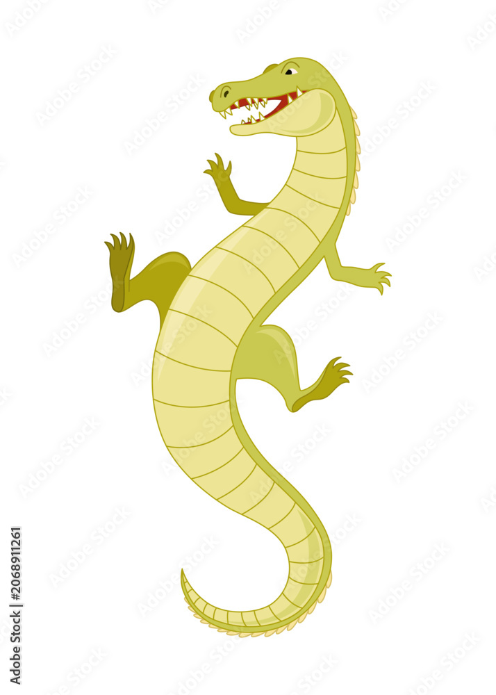 Obraz premium Cartoon green crocodile, perfect for childrens book illustrations, educational materials, or wildlife themed designs. Vibrant alligator character