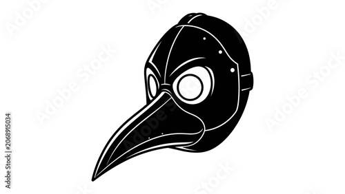 Foto Plague Doctor Mask: An iconic black plague doctor mask, a symbol of historical medical practice and eerie protection, depicted with its distinctive long beak and round eyeholes